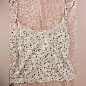 Brandy Skylar blue floral lace bow top
